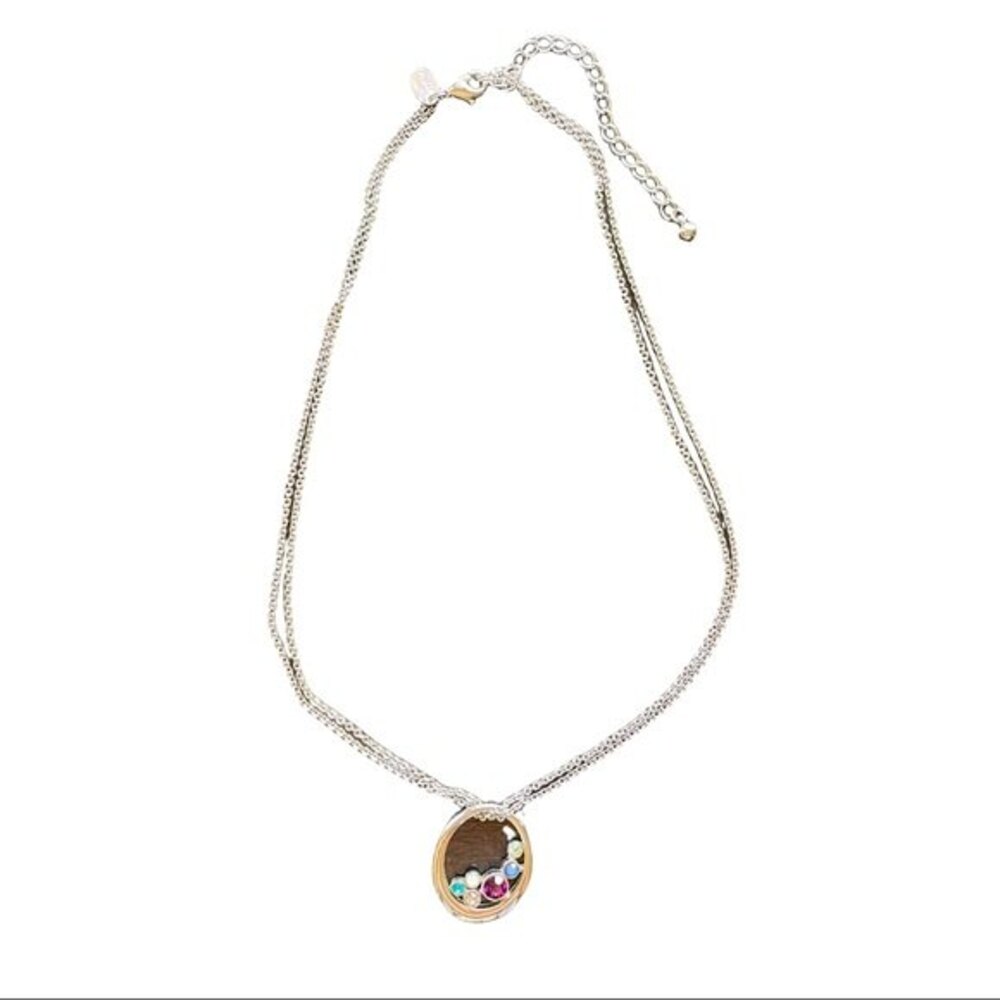 Lia Sophia Silver Tone Necklace with Round Multi Colored Crystals